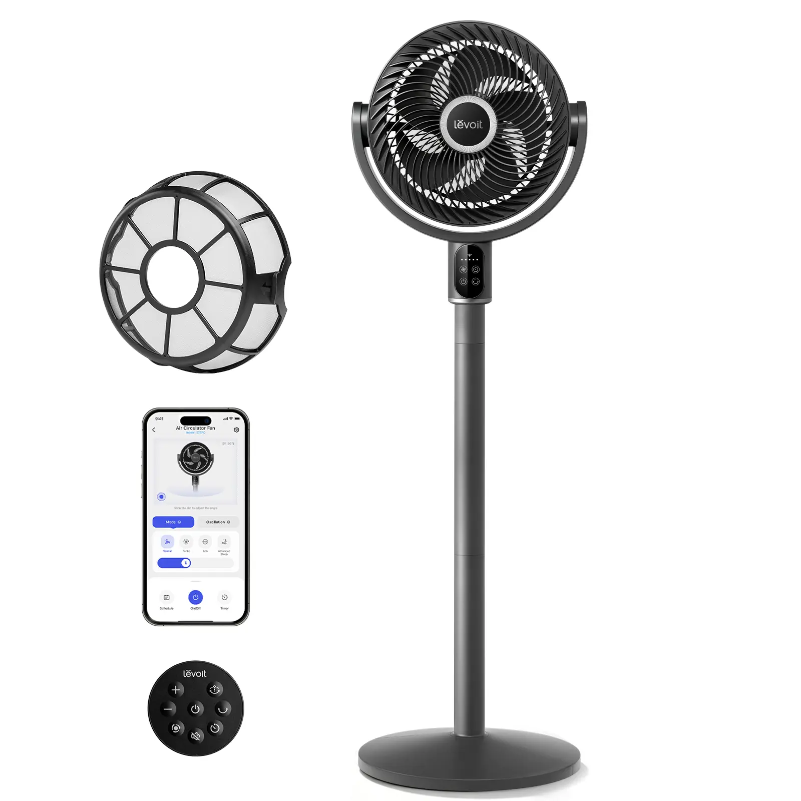 LEVOIT R382S CoreBreeze 2.0 Smart Standing Fan with Filter, Ultra Quiet 20dB for Sleep, 90° Oscillating, Powerful Airflow for Bedroom