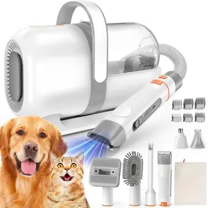 6-in-1 Dog Grooming Kit, Pet Grooming Vacuum Cleaner for Hair Removal, Dog Hair Vacuum Cleaner with Clipper, Nail Trimmer, Grinder, Pet Brush Grooming Tool for Home Use, Low Noise Cat Hair Remover, 1.5L Dust Cup, White design