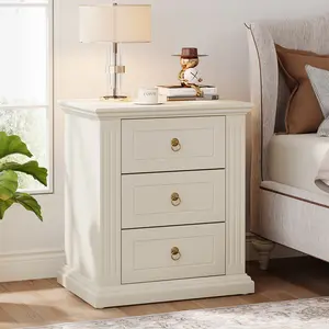 LITTLE TREE  3-Drawer Nightstand, Modern Night Stand with Storage Drawers, Wood Bedside Table Side End Table for Bedroom
