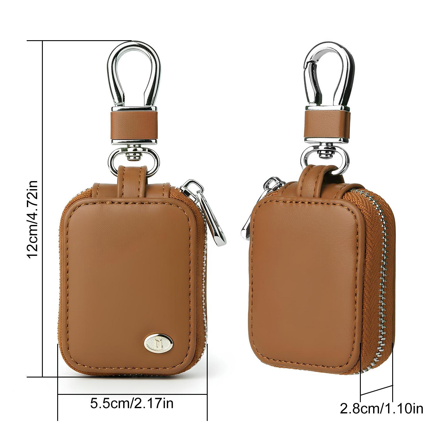 Earbud Carrying Case, Portable PU Leather Small Protective Storage Bag with Mesh Pocket & Keychain for Wireless Headphones, Earbuds, USB Cables & Accessories