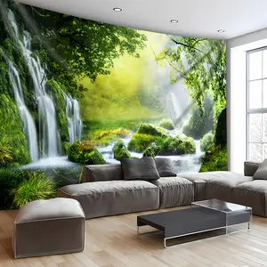 60in x 40in 1pc Ultra Large Green Forest Waterfall Landscape Tapestry - Vibrant Polyester Wall Hanging with Lush Foliage & Cascading Waterfalls, Perfect for Living Room, Bedroom, Office Decor, and Streaming Backdrop, Includes Free Hanging Clips