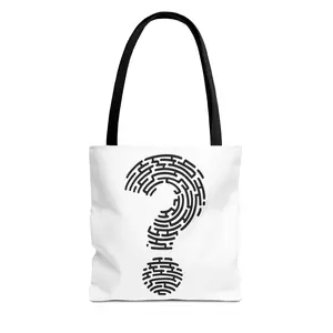 Question Mark Maze Tote Bag | Puzzle Pattern, Minimal Black White