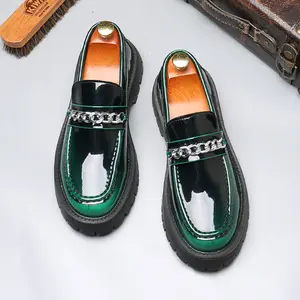 Stylish Chunky Loafers for Men - Trendy Patent Leather Slip-Ons with Elevation