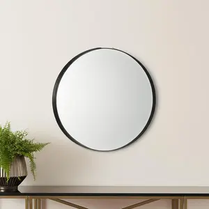 360 Stand Round 24 in. Black Metal Frame Modern Accent Mirror - Wall-Mount Home Decor Mirror with High-Definition Glass for Enhanced Reflection, Wall Mounted Mirror