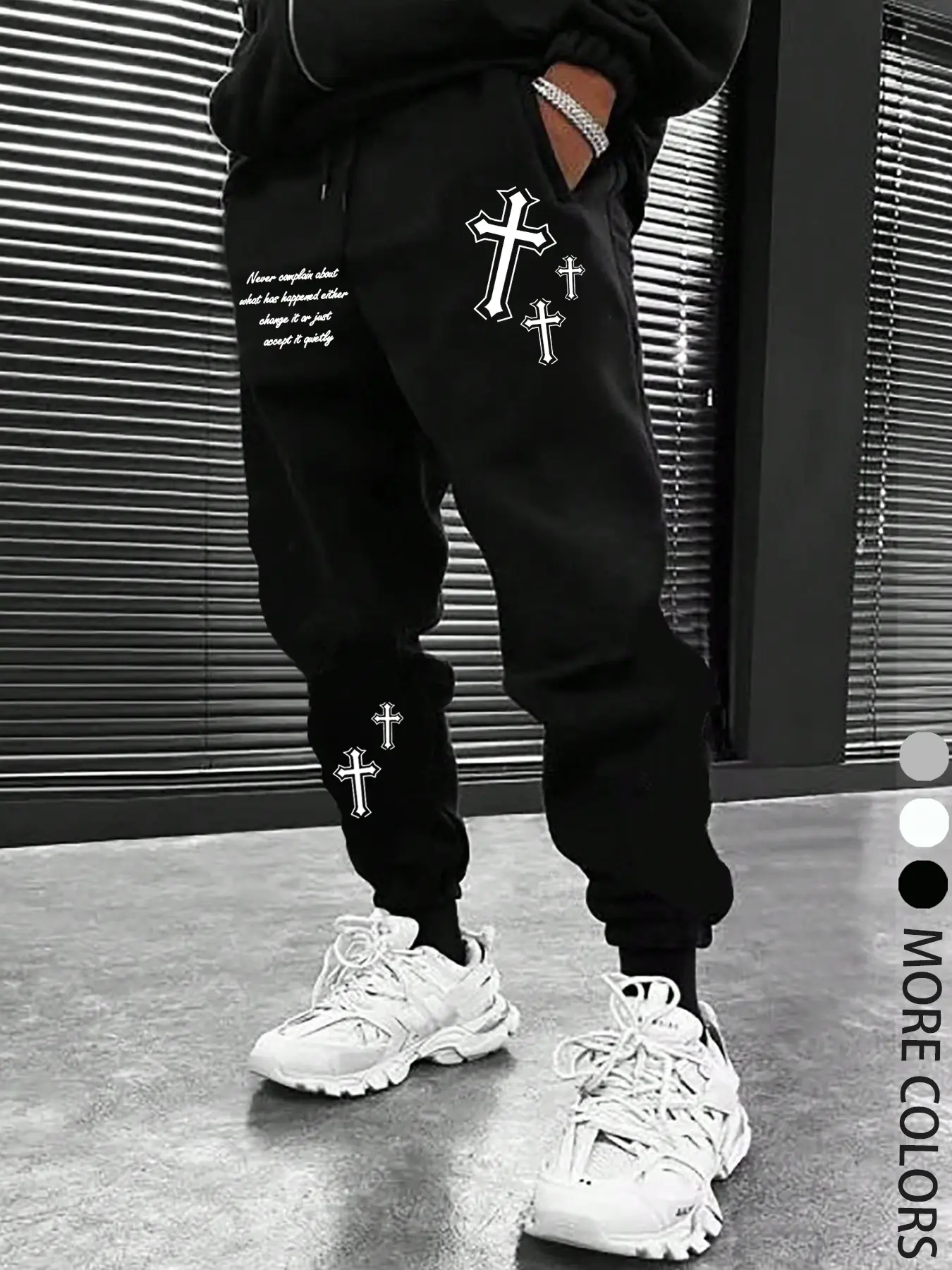 Men's Street Style Cross & Bible Verse Print Drawstring Waist Sport Pants, Urban Fashion Joggers, Unique Fitted Cut Casual Fall Winter Y2K