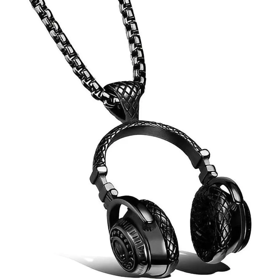 Music Pendant Necklace for Men Women Cool Punk Necklace for Boys Girls Hiphop DJ Music Lover Gifts for Boyfriend Son Brother Birthday Christmas Gifts for Best Friend Mens Headphone Necklace