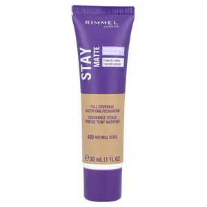 Rimmel London Stay Matte, Full Coverage Mattifying Foundation, 400 Natural Beige, 1 fl oz (30 ml)