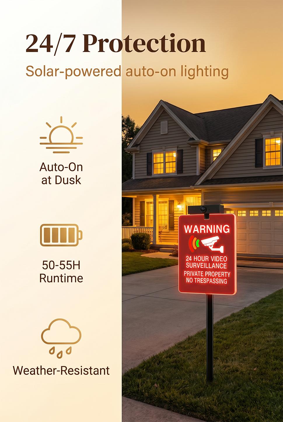 Solar No Trespassing Warning Sign with Light, Illuminated Private Property Security Sign with Stake, Active Nighttime Lighting, Solar & Type-C Rechargeable, for Yard, Gate, Fence, Patio, Farm, Ranch,Driveway, 7*10.7in, Summervibes, DealsForYouDays, Abs