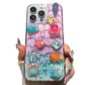 Handmade Shell Feng Shui Fish Starfish Ice Flower Decor Soft Phone Case for iPhone 17 16 15 14 13 12 11 Pro Max, Protective Cover