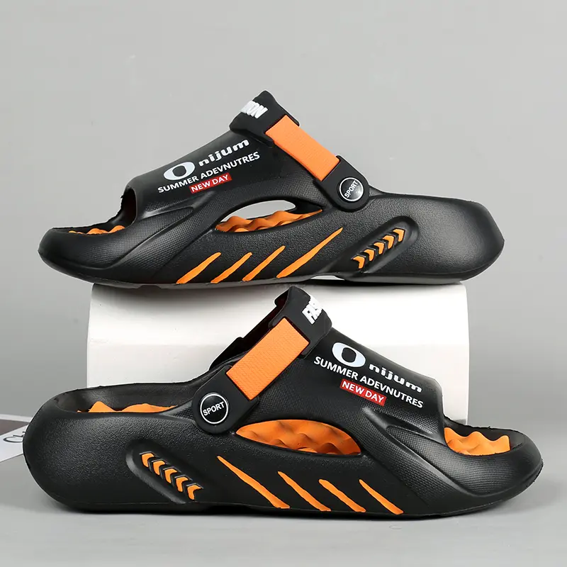 Men's Casual Letter Print EVA Slides with Thick Sole and Massaging Insole, Home-to-Outdoor Footwear for Summer Casual Wear, Slip On, Street, Eva Upper, Cushioned, Lightweight