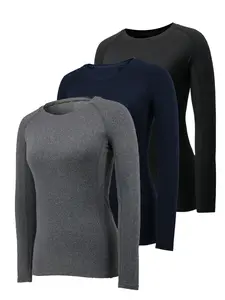 3 Pack Women's Compression Shirt Athletic Yoga Running Long Sleeve Compression Workout Tops T-Shirt Gym Workout Stretchy Baselayers Rash Guard Tops