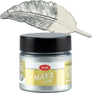 Viva Decor Maya Gold (Silver) 1.52 Fl Oz - Shiny metallic acrylic paint for creative works on wood, glass, and porcelain. Impact-resistant, smudge-proof, and weatherproof for long-lasting results