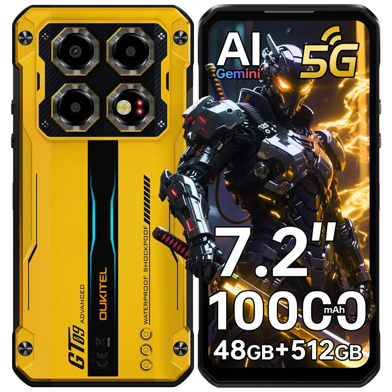 OUKITEL WP60 5G Rugged Phone Unlocked 7.2" Display, 48GB RAM+512GB ROM/TF 2TB, 10000mAh/33W Smartphone, 108MP Camera, IP68/IP69K Waterproof Phone, NFC/OTG/GPS/120Hz, 5G Dual SIM Android 15 Cellphone(NOT Support AT&T/Verizon/Cricket)