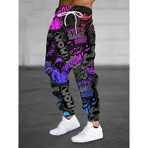 Men's Plus Size Casual & Sporty Joggers with Graffiti Print - Comfortable Polyester, Pockets Included, PLUS SIZE