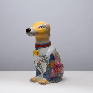 Bell Dog Floral Porcelain Statue