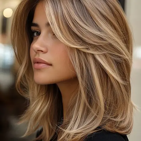 16 Inch Mixed Blonde Color Synthetic Fiber Lace Front Wig, Brown and Blonde Highlights 13x4 Lace Area Shoulder Length Layered Wavy Hair Durable and Stylish Material for Bags and Accessories, Perfect for Everyday Use, Layered Wigs, Lace Frontal