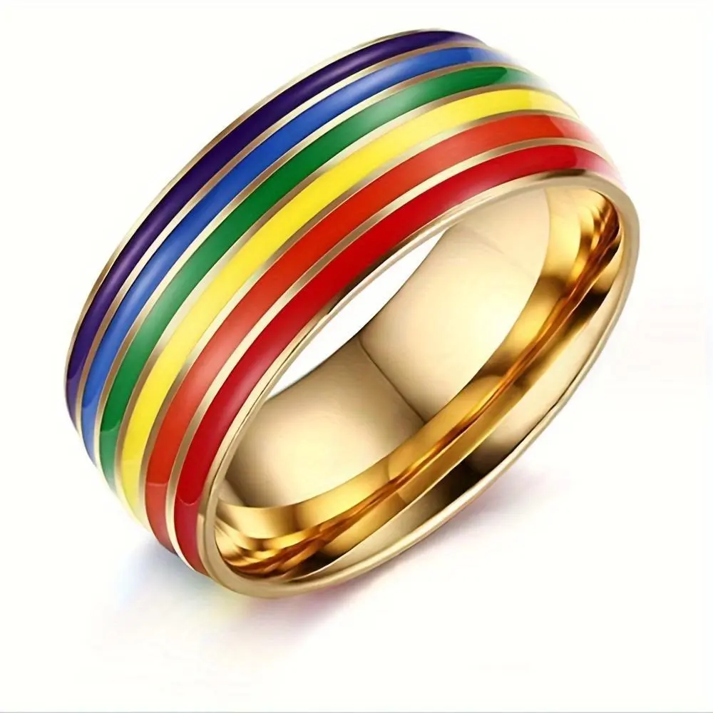 Rainbow Stainless Steel Band Ring - 1pc Unisex Casual Jewelry Ring for LGBTQ+ Individuals, Ideal for Unisex Wear, Jewelry Rings