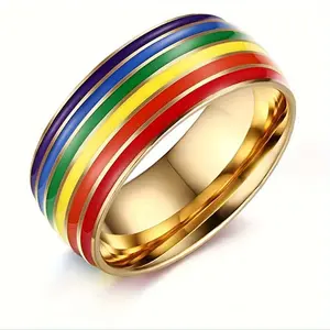 Rainbow Stainless Steel Band Ring - 1pc Casual Style, Classic Band Ring for LGBTQ+ Men and Women, Casual Style Rings, Classic Band Rings