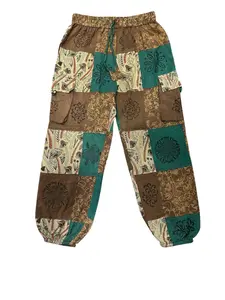Cotton Patchwork Brown Mushroom Cargo Pant DT93
