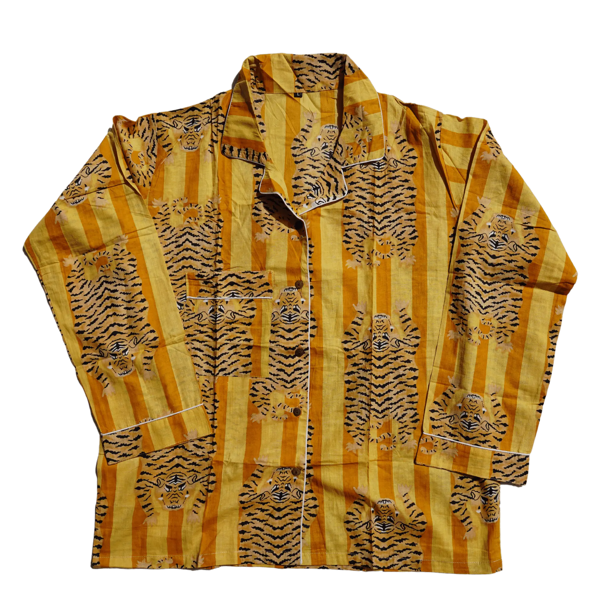 Yellow Striped Tiger Pajama Set Cotton