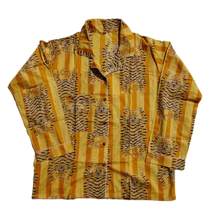 Yellow Striped Tiger Pajama Set Cotton
