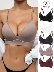 Women's Solid Wireless Bra, Breathable Comfortable Seamless Vneck Bra, Women's Lingerie for Daily Wear