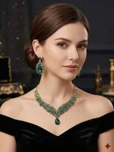 Luxurious Grandmother Crystal Set, Vintage V-Neck Necklace + Earrings, Wedding Party High-End Jewelry, Elegant Bride Accessory