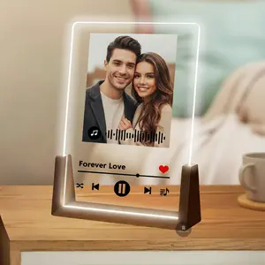 Personalized Music Photo Frame with Night Light Custom Acrylic Music Picture Frame Customized Gifts for BF Her Anniversary Wedding Besties Birthday Christmas Gifts Tabletop Decor