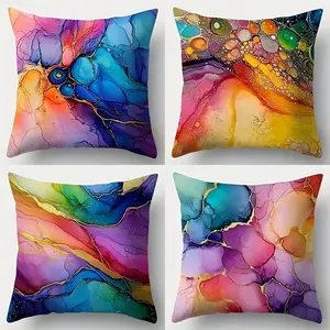 Watercolor Style Decorative Pillow Covers Set of 4, Hidden Zipper Design, Easy to Clean, Perfect for Bedroom Living Room Sofa Car Home Decoration