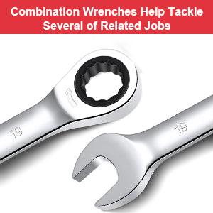 GARVEE 14 Pieces Ratcheting Wrench Set with Fixed Head Combination Wrenches, Metric 6-19mm, Chrome Vanadium Steel, Storage Bag Included