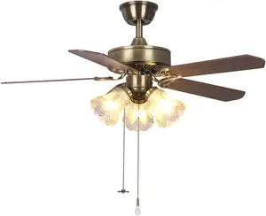 42 Inch Indoor Ceiling Fan with Pull-chain and Three LED Light Bulbs Base, Traditional 3-Speeds Reversible Blades Ceiling Fan
