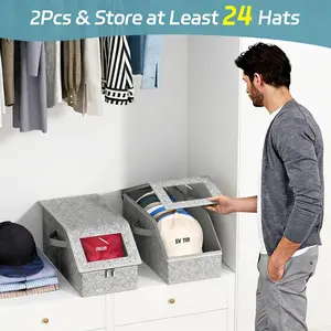 UFORU Stackable Hat Storage Box Holds Up to 24 Baseball Caps, Durable and Sturdy Wardrobe Organizer Perfect for Mens Hat Collection