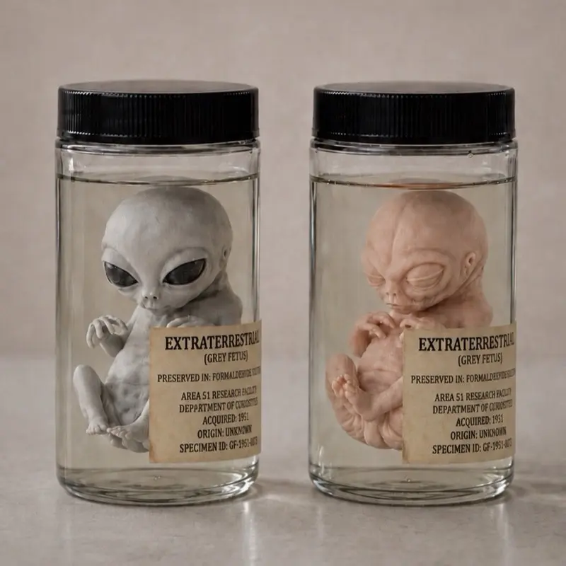 Alien Fetus Specimen | Sci Fi Desk Decor | Roswell UFO Prop | Creepy Oddity Gift | Top Secret Laboratory Display | Extraterrestrial Replica