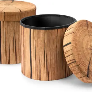 Sorbus Log Print Storage Ottoman (Set of 2) Living Room Round