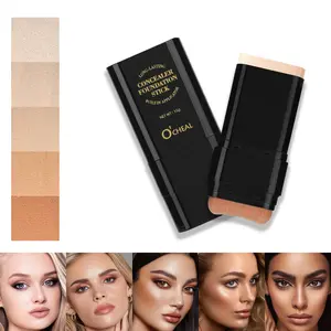 5 Shades Waterproof Foundation Concealer Stick with Brush, Hide Acne Scars & Acne Marks, Lightweight Long Lasting Concealer, Highlighter Makeup, Portable for Travel & Daily Use, Suitable for All Skin Types flawless filter luminous silk