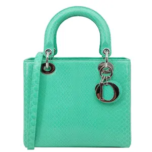 Pre-owned Dior Leather Shoulder Bags Christian Lady Medium Python Shoulder Bag Green