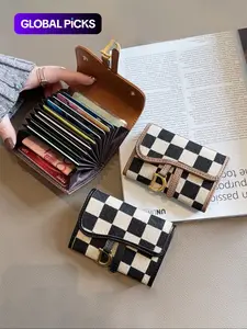 Women's Fashionable Checkerboard Pattern Card Holder, Casual Versatile D-buckle Card Holder, Trendy All-match Short Wallet for Daily Use, Card Organizer