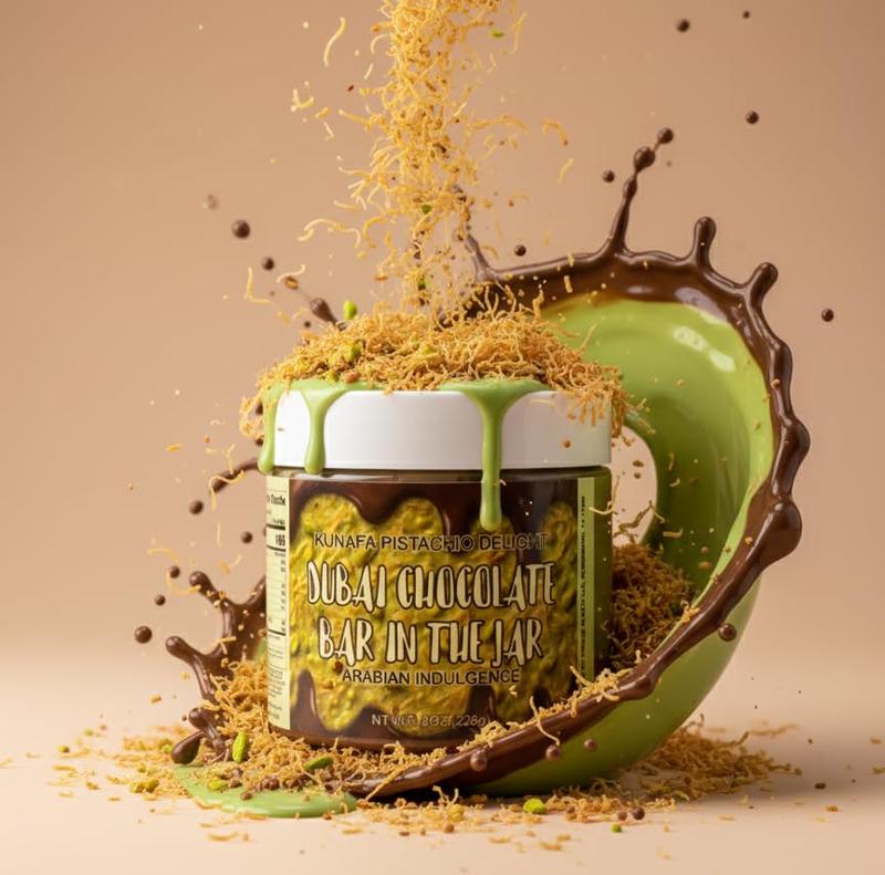 Gourmet Dubai Chocolate Jar, Pistachio Kunafa Milk Chocolate Spread, Crunchy Kataifi Texture, Creamy & Indulgent Middle Eastern Sweet, 8 oz
