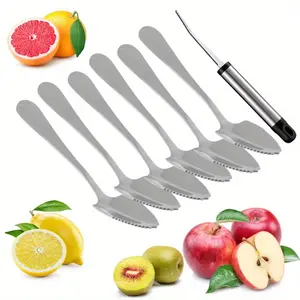 Apple Puree Spoon Serrated Fruit Knife Durable Stainless Steel Grapefruit Orange Peeler Chili Corer Dessert Spoon 7pcs Set Grapefruit Spoon and Grapefruit Knife Essential Kitchen Serrated Grapefruit Utensil kitchen utensil gadget