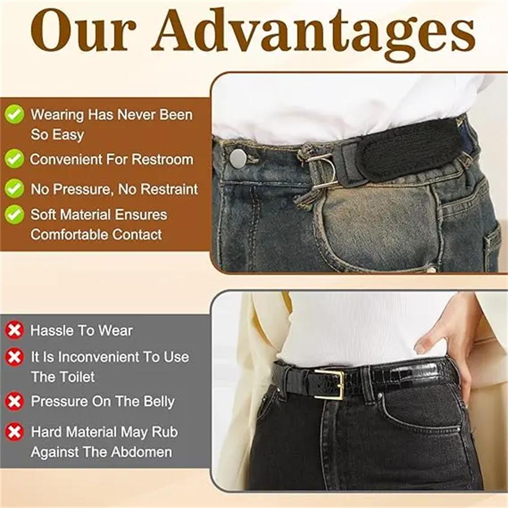 Unisex 2/4 PCS No Buckle Belts for Men and Women, Buckless Belts for Unisex- Adjustable Metal Hook Comfortable Invisible Belt, Invisible Belt for Jeans, Pants，Strap For Outdoor Work Travel Casual，unique gifts for man