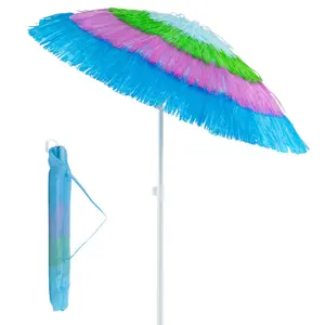 6FT Tiki Thatched Beach Umbrella, Tropical Hawaiian Patio Umbrella with 40° Tilt, Portable Sun Shade with Carry Bag for Beach, Tiki Bar & Pool fathersdaygiftideas