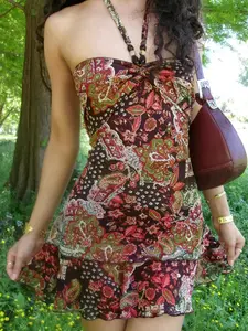 Bohemian Vintage Floral Print Beaded Halter Neck Tube Dress, Slim-Fitting Sleeveless Backless Summer Evening Gown, Stylish Holiday Wear, Halter Strap Dress