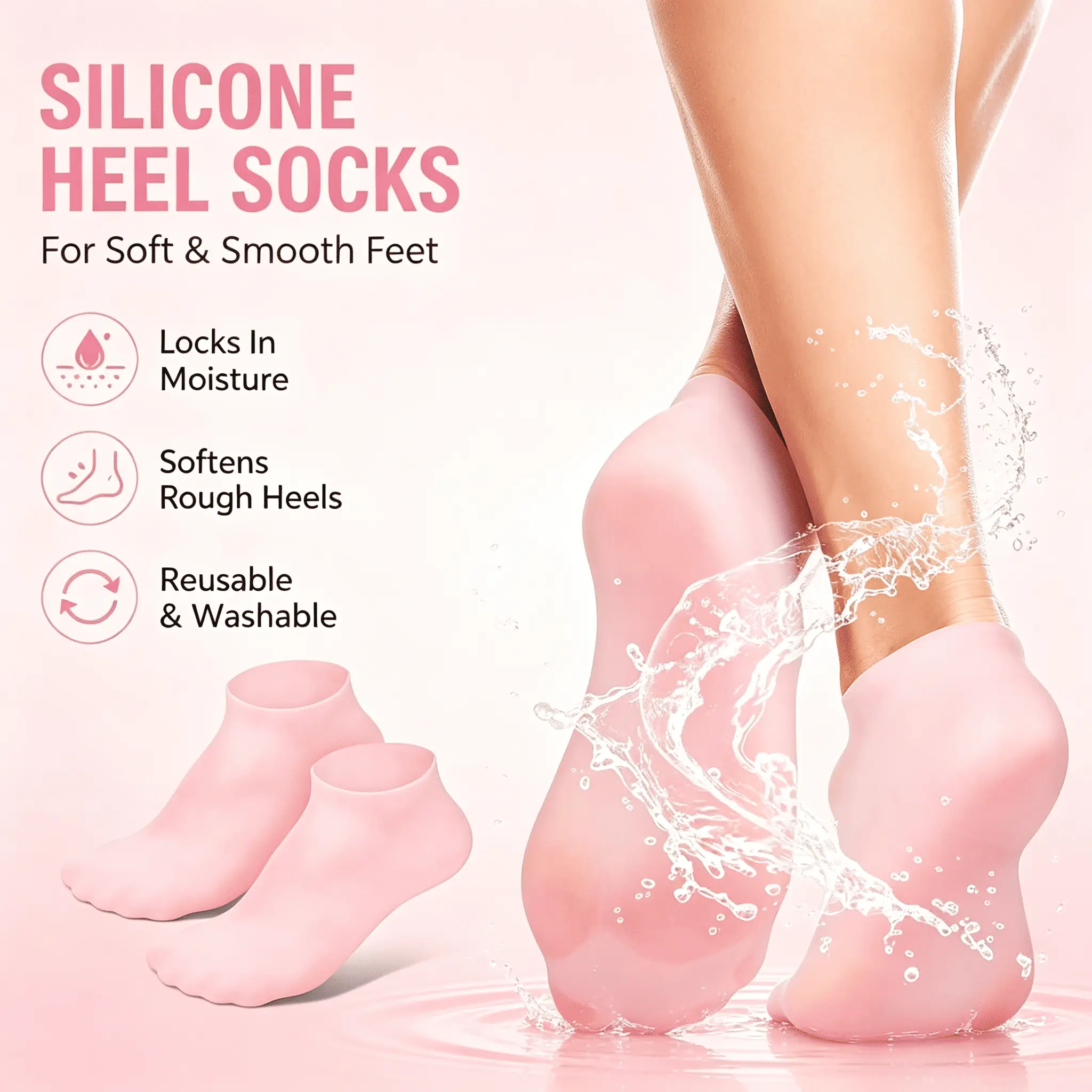 Washable Silicone Pedicure Foot Covers, Overnight Hydrating Gel Spa Socks, Lotion Locking No Leak Booties, Heel Repair Gel Socks, Flexible Silicone Socks for At-Home Foot Spa & Persistent Dry Calloused Foot Improvement