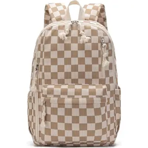 School Backpack for Teen Girls Bookbags Elementary High School Corduroy Laptop Bags Women Travel Daypacks (Checkered)