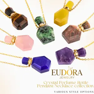 Crystal Perfume Bottle Pendant Necklace for Essential Oils and Fragrance, Unique Natural Crystal for Aromatherapy, Amethyst Healing JewelryGift