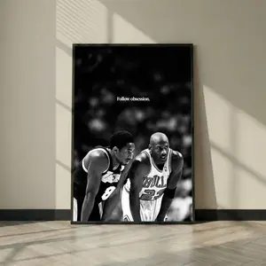 Follow Obsession Poster, Kobe Bryant vs Michael Jordan Photo Print, Legends Black & White Wall Art, Gym Decor Motivation Gift