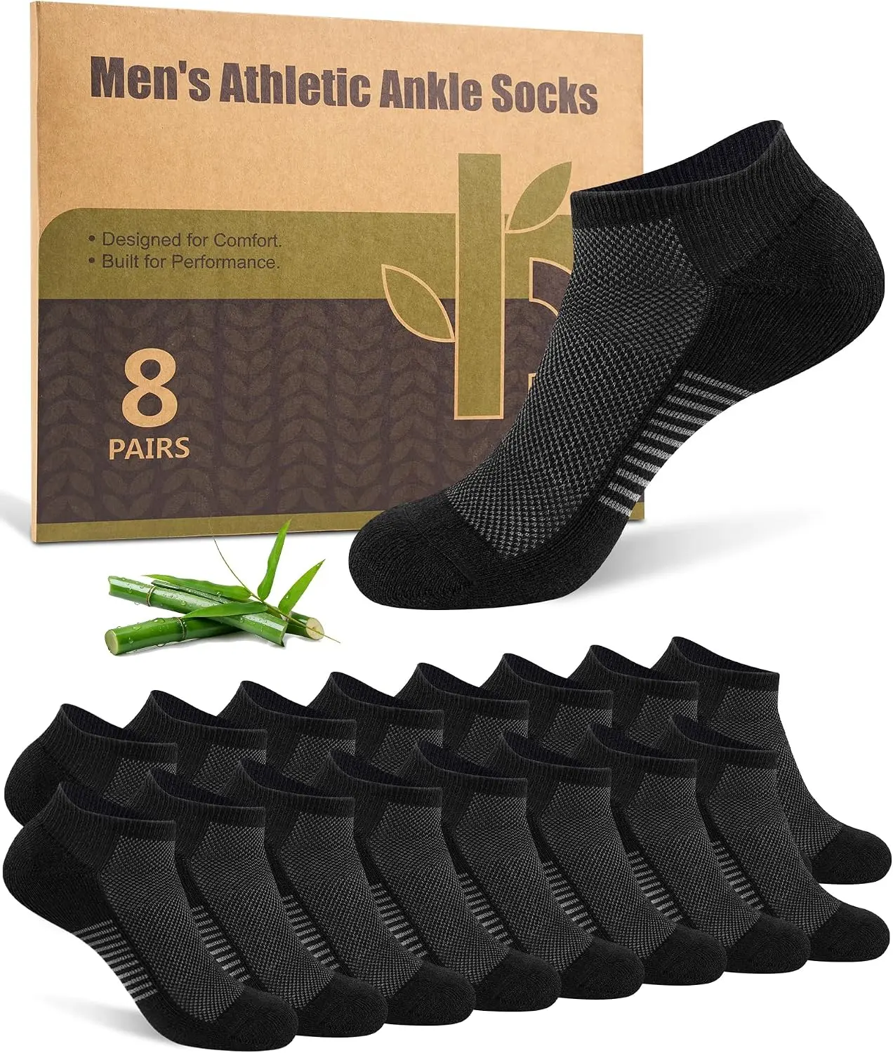 Ankle Socks for Men, Bamboo Socks Running Athletic Cushioned Moisture Wicking Low Cut Reinforced, 8 PairsGift.