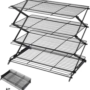 2/3/4-Tier Upgraded Collapsible Cooling Rack with Adjustable 3 Setting Design Stackable Roasting Cooking Drying Wire Cooling Rack for Cookies Baking Gifts for Women