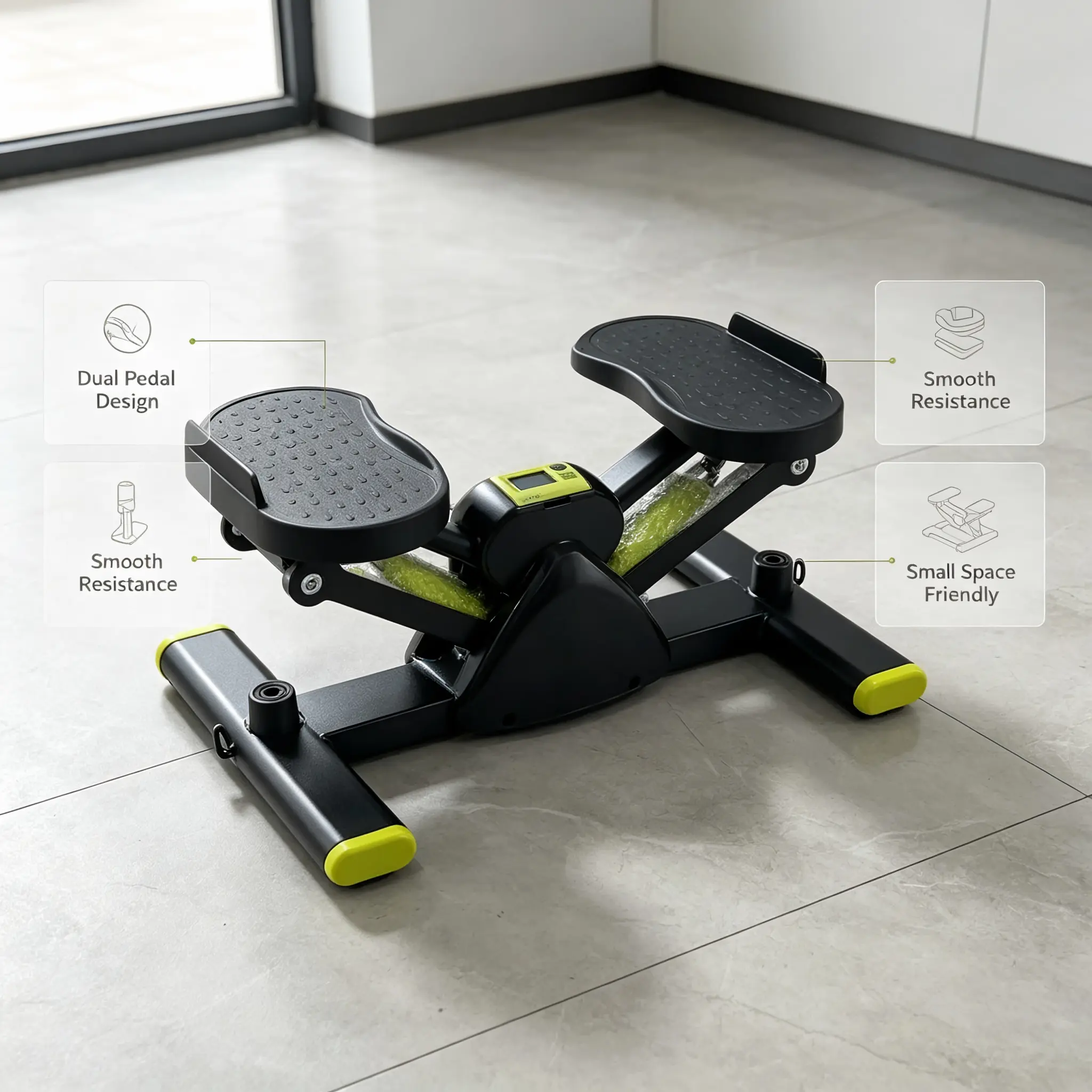 Mini Stair Stepper for Home Exercise, Hydraulic Twist Stepper Machine with LCD Monitor, Dual Pedal Smooth Quiet Resistance Step Trainer, Compact Small Space Friendly , Supports 300lbs Weight Capacity