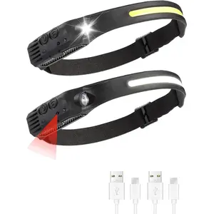 Rechargeable Headlight Waterproof LED Headlamp with Motion Sensor LED Headlight with Red Yellow and Blue Light, for Running, Camping Gadgets